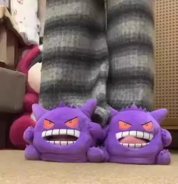 Gengar Plush Slippers • Tongue Out House Shoes • Warm Winter Slides • Cute Anime Ghost Gift